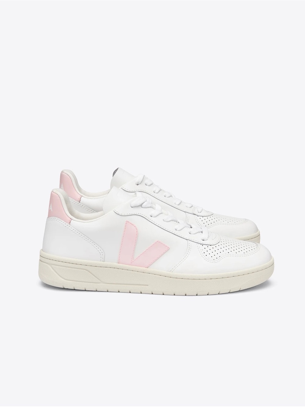 White & Pink Women's Leather Sneakers - Veja V-10 Inspired